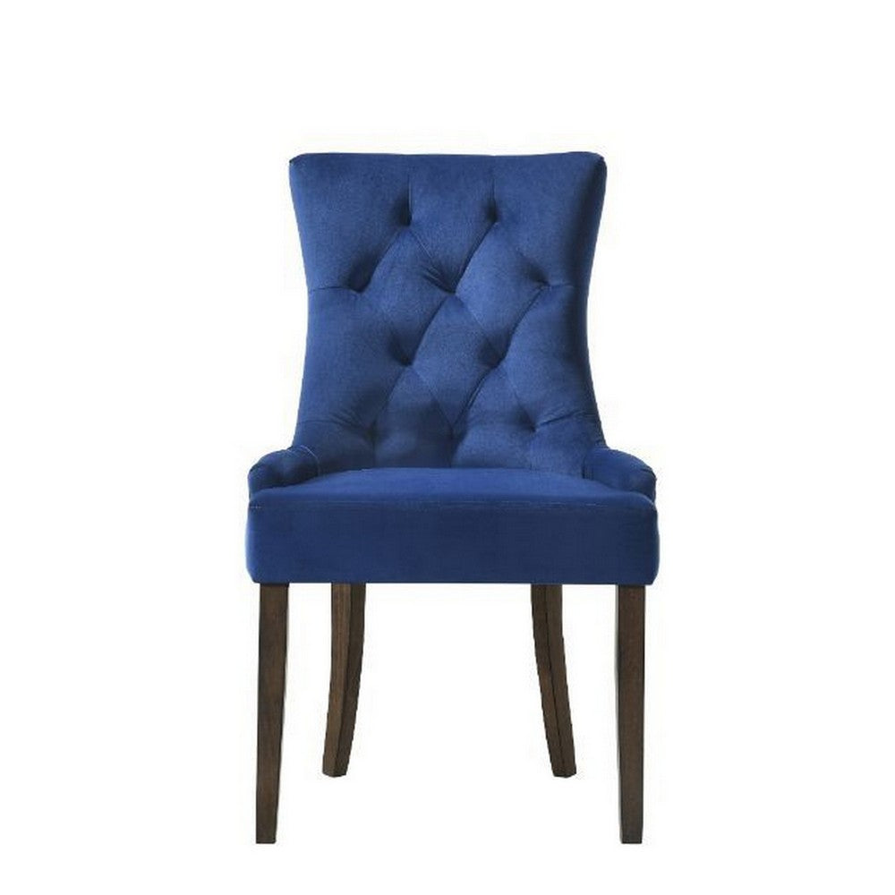 Esme 24 Inch Solid Wood Dining Chair, Velvet, Tufted, Set of 2, Dark Blue - BM280324