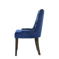 Esme 24 Inch Solid Wood Dining Chair, Velvet, Tufted, Set of 2, Dark Blue - BM280324