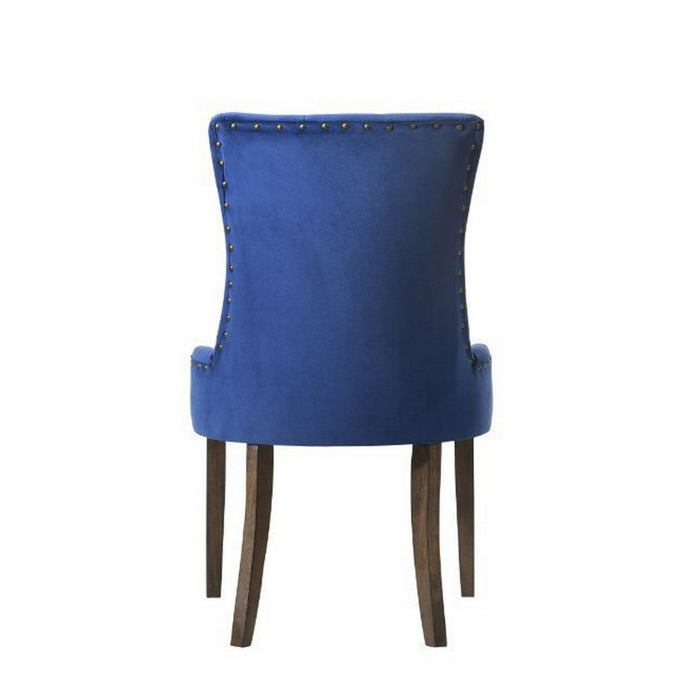 Esme 24 Inch Solid Wood Dining Chair, Velvet, Tufted, Set of 2, Dark Blue - BM280324