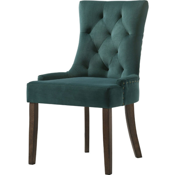 Esme 24 Inch Solid Wood Dining Chair, Velvet, Tufted, Set of 2, Green - BM280325