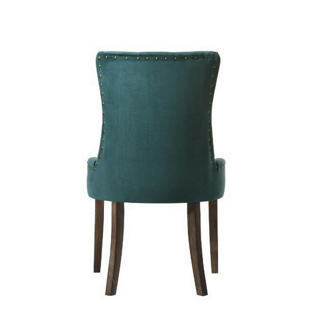 Esme 24 Inch Solid Wood Dining Chair, Velvet, Tufted, Set of 2, Green - BM280325