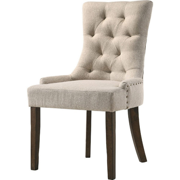 Esme 24 Inch Solid Wood Dining Chair, Fabric, Tufted, Set of 2, Beige - BM280326