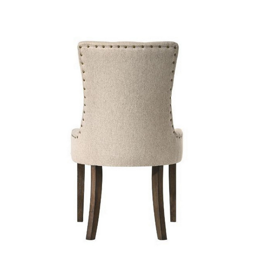 Esme 24 Inch Solid Wood Dining Chair, Fabric, Tufted, Set of 2, Beige - BM280326