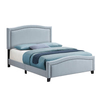 Alex King Size Bed, Slate Blue Fabric Upholstered, Nailhead Trim - BM280331