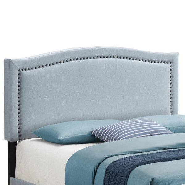 Alex King Size Bed, Slate Blue Fabric Upholstered, Nailhead Trim - BM280331