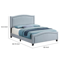 Alex King Size Bed, Slate Blue Fabric Upholstered, Nailhead Trim - BM280331