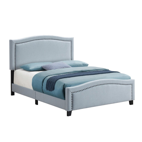 Alex Full Size Bed, Slate Blue Fabric Upholstered, Nailhead Trim - BM280332