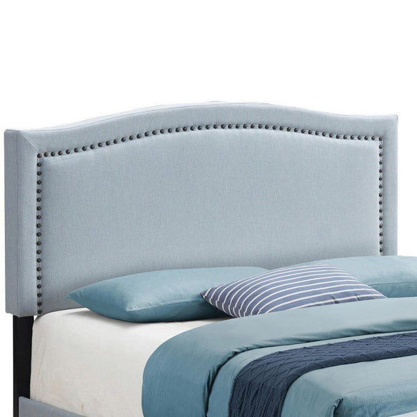 Alex Full Size Bed, Slate Blue Fabric Upholstered, Nailhead Trim - BM280332