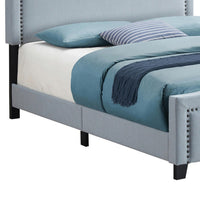 Alex Full Size Bed, Slate Blue Fabric Upholstered, Nailhead Trim - BM280332