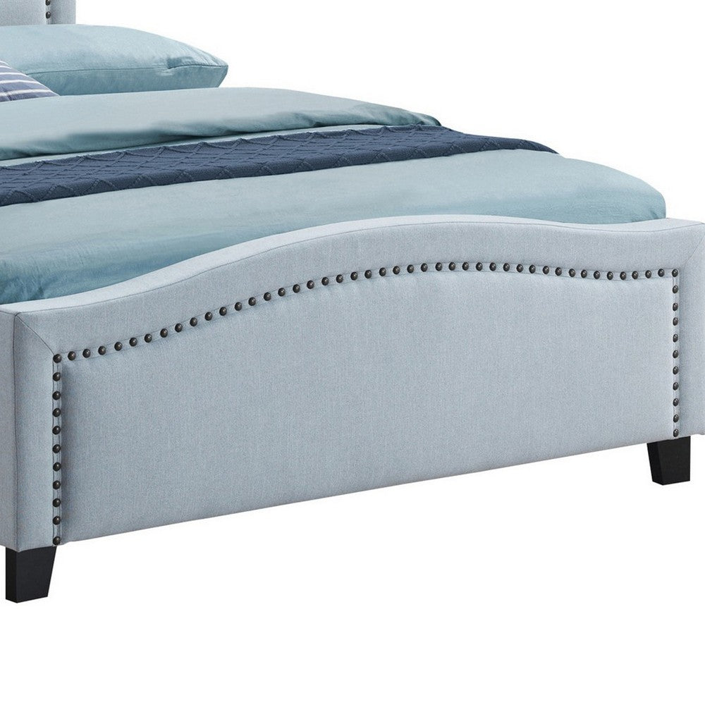 Alex Full Size Bed, Slate Blue Fabric Upholstered, Nailhead Trim - BM280332