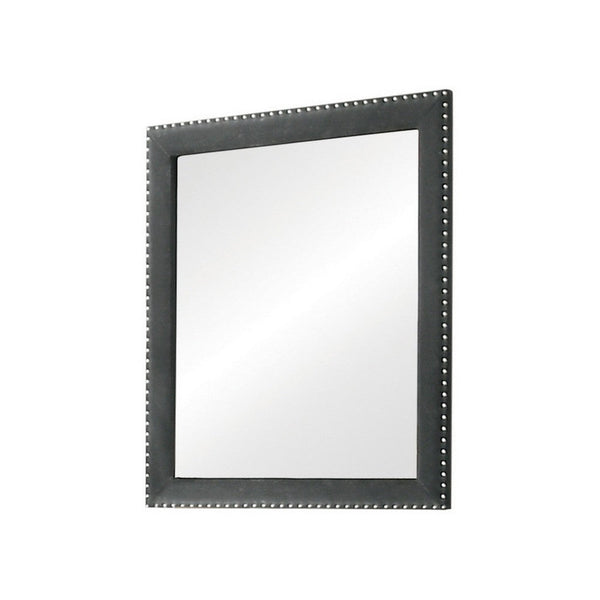Cale 40 Inch Modern Portrait Mirror, Velvet Upholstery, Nailhead Trim, Gray - BM280340