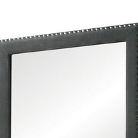 Cale 40 Inch Modern Portrait Mirror, Velvet Upholstery, Nailhead Trim, Gray - BM280340