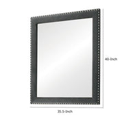 Cale 40 Inch Modern Portrait Mirror, Velvet Upholstery, Nailhead Trim, Gray - BM280340