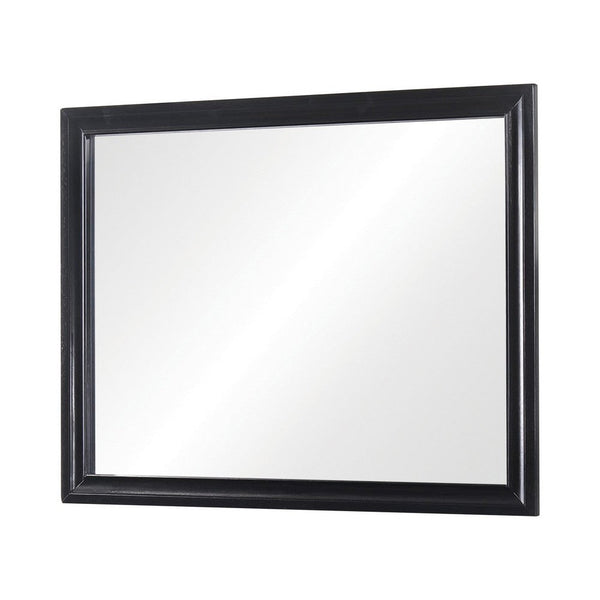 47 Inch Wood Mirror, Landscape Frame, Classic, Black - BM280342