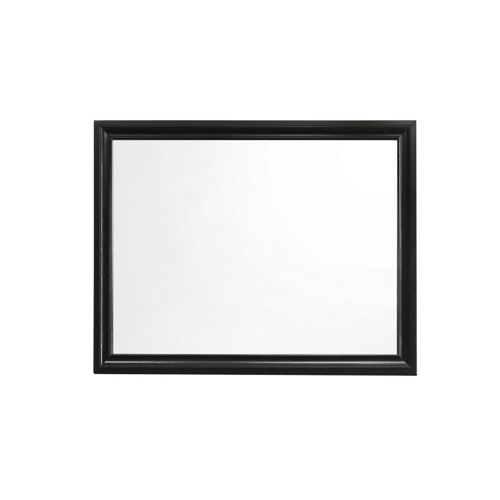 47 Inch Wood Mirror, Landscape Frame, Classic, Black - BM280342