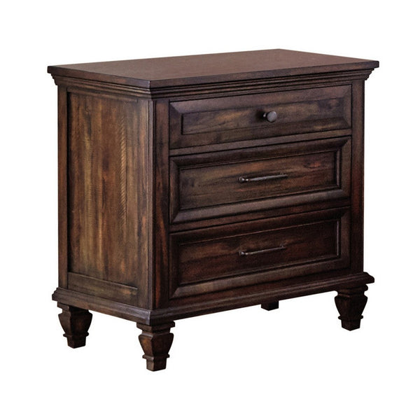 Oxy 30 Inch European Classic Nightstand, 3 Drawers, USB Ports, Wood, Brown - BM280360