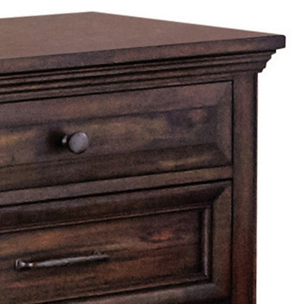 Oxy 30 Inch European Classic Nightstand, 3 Drawers, USB Ports, Wood, Brown - BM280360