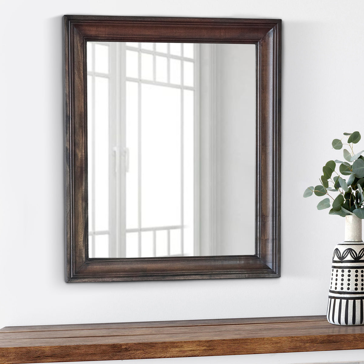 Oxy 38 Inch Classic Rectangular Portrait Mirror with Wood Frame, Brown - BM280362
