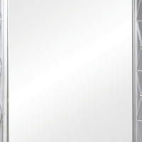 41 Inch Vanity Mirror, Etched Glass Trim, Wood Frame, Metallic Silver - BM280365