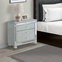 Gina 29 Inch Modern Glam Nightstand, Round Crystal Knobs, USB Ports, Silver - BM280371