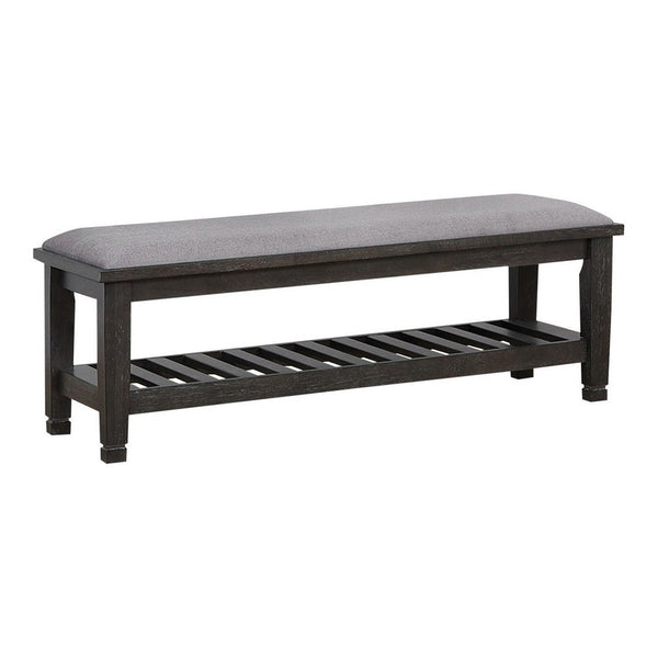 Eli 51 Inch Modern Dressing Bench, Cushioned Linen Seat, 1 Shelf, Gray - BM280378