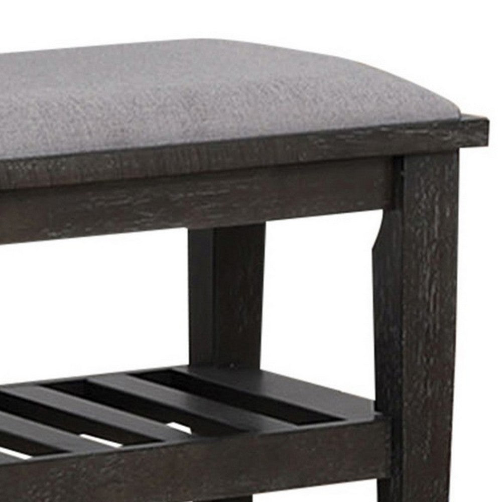 Eli 51 Inch Modern Dressing Bench, Cushioned Linen Seat, 1 Shelf, Gray - BM280378