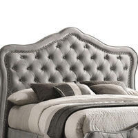 87 Inch Classic Upholstered Queen Size Bed, Scalloped, Button Tufted, Gray - BM280394