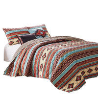 Linda 3 Piece Full Quilt Set, Tribal Pattern, Diamond Design, Multicolor - BM280406