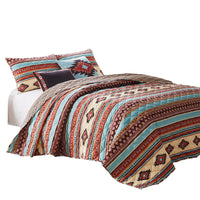 Linda 3 Piece King Quilt Set, Tribal Pattern, Diamond Design, Multicolor - BM280407