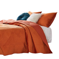 Ahab 3 Piece Velvet Full Quilt Set, Diamond Quilting Design, Orange - BM280412