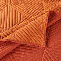 Ahab 3 Piece Velvet Full Quilt Set, Diamond Quilting Design, Orange - BM280412