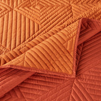 Ahab 3 Piece Velvet King Quilt Set, Diamond Quilting Design, Orange - BM280413