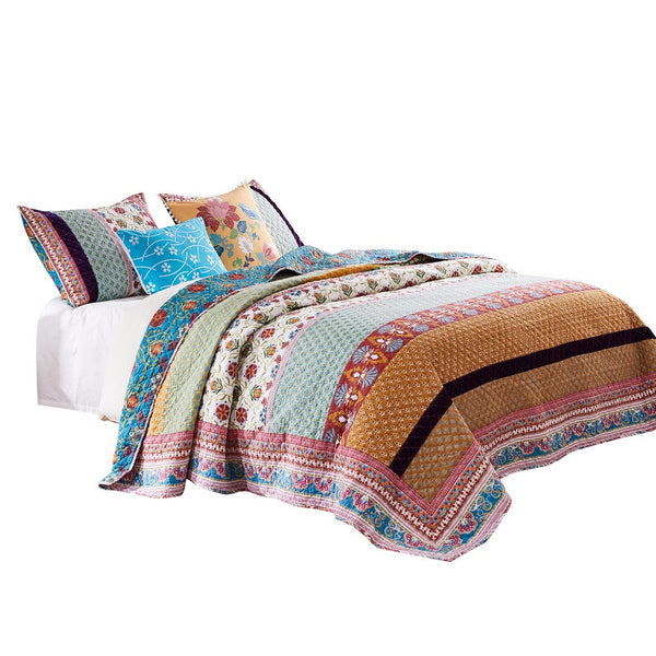 Sama 4 Piece Reversible Twin Quilt Set, Floral Print Patterns, Multicolor - BM280414