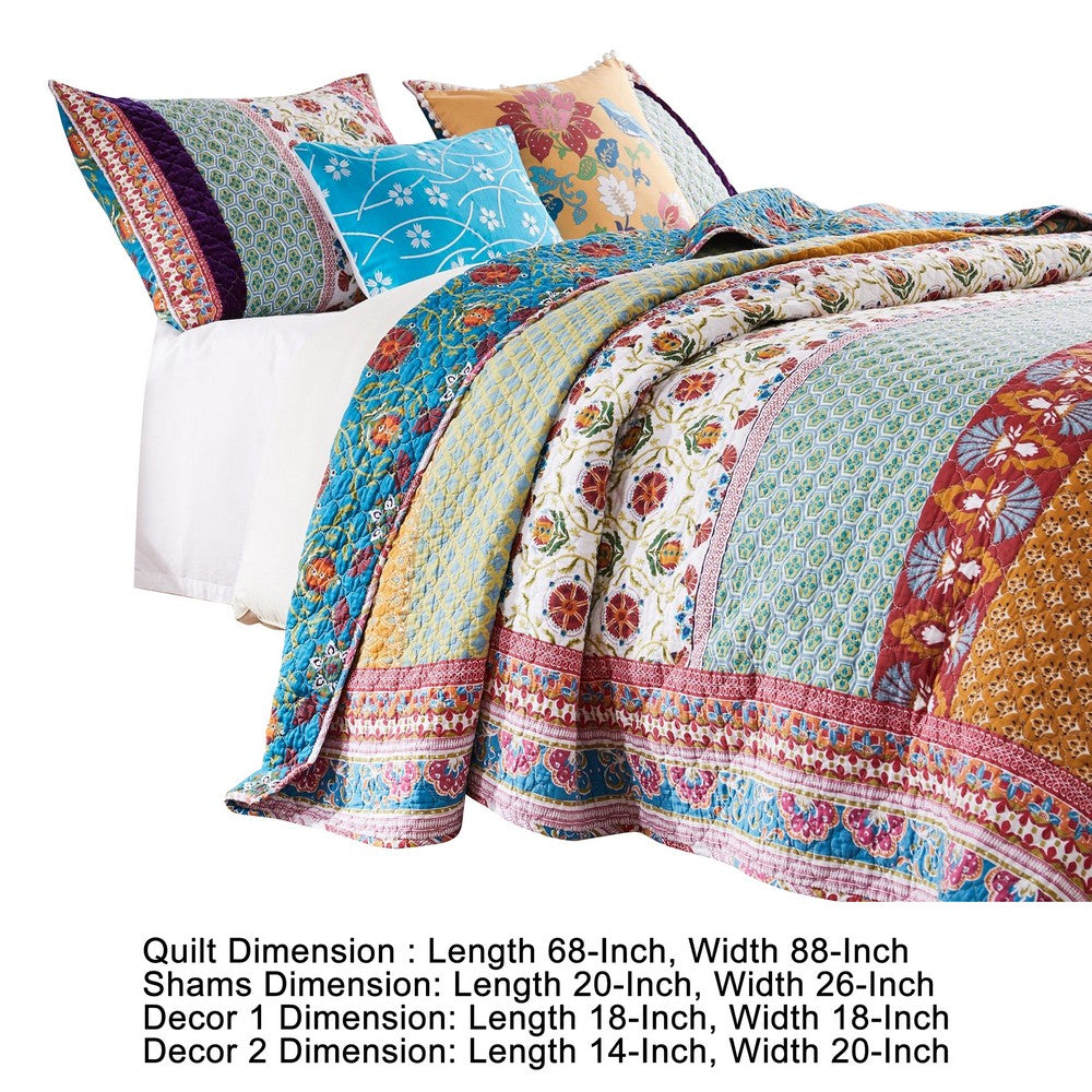 Sama 4 Piece Reversible Twin Quilt Set, Floral Print Patterns, Multicolor - BM280414