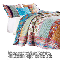 Sama 4 Piece Reversible Twin Quilt Set, Floral Print Patterns, Multicolor - BM280414