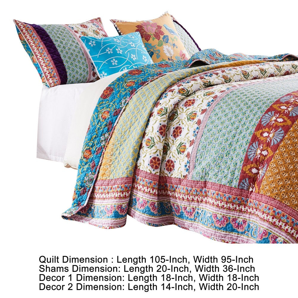 Sama 5 Piece Reversible King Quilt Set, Floral Print Patterns, Multicolor - BM280416