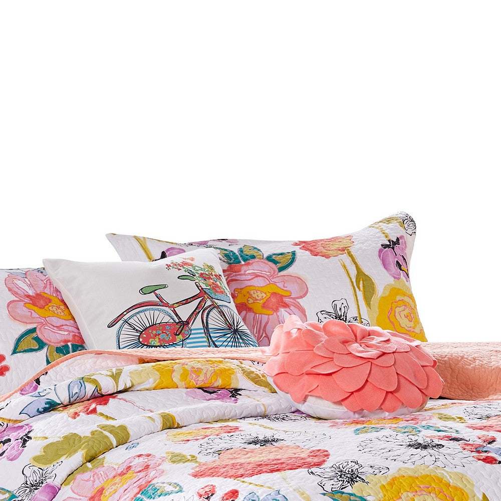 Mavi 4 Piece Reversible Twin Quilt Set, Spring Floral Print, Multicolor - BM280417