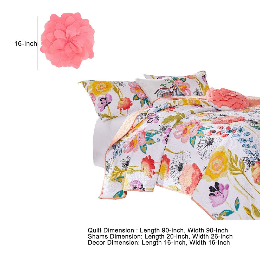 Mavi 5 Piece Reversible Full Quilt Set, Spring Floral Print, Multicolor - BM280418