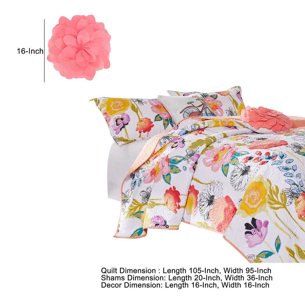 Mavi 5 Piece Reversible King Quilt Set, Spring Floral Print, Multicolor - BM280419