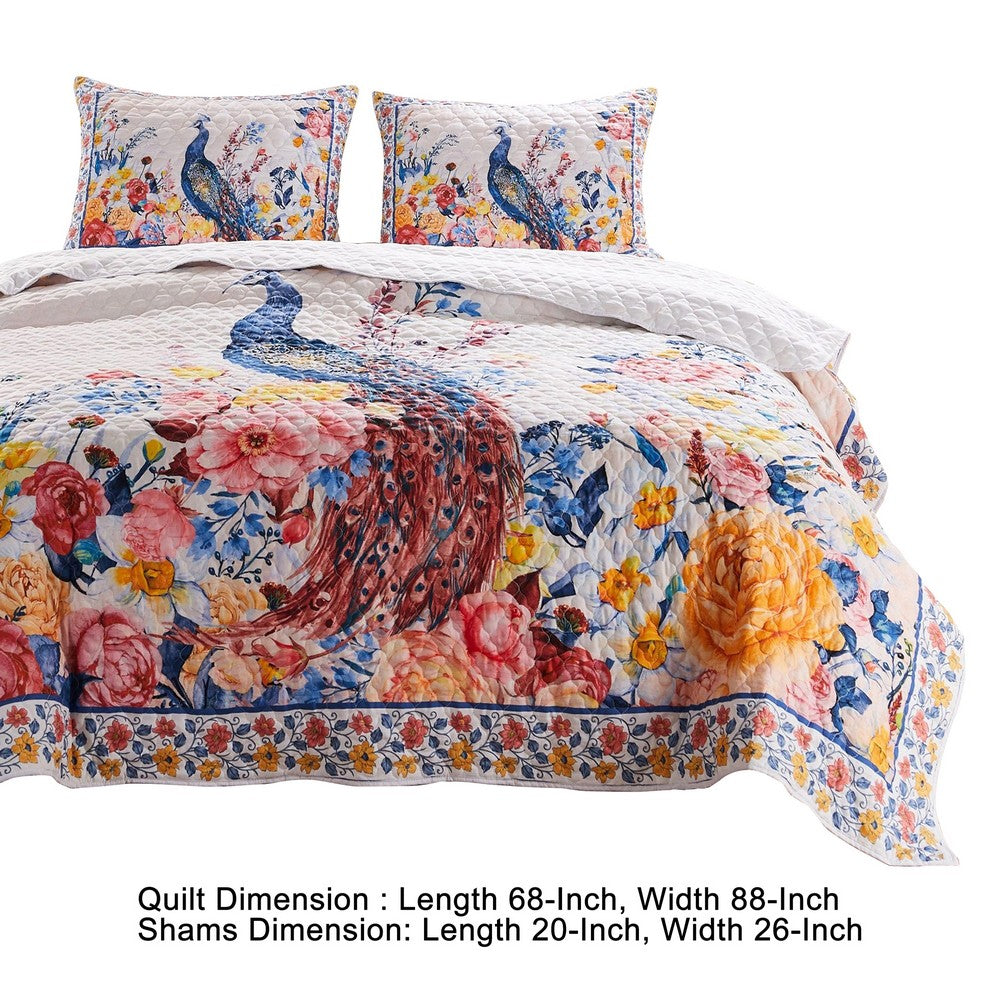 Tess Microfiber 2 Piece Twin Quilt Set, Peacock, Floral Print, Multicolor - BM280420