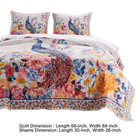 Tess Microfiber 2 Piece Twin Quilt Set, Peacock, Floral Print, Multicolor - BM280420