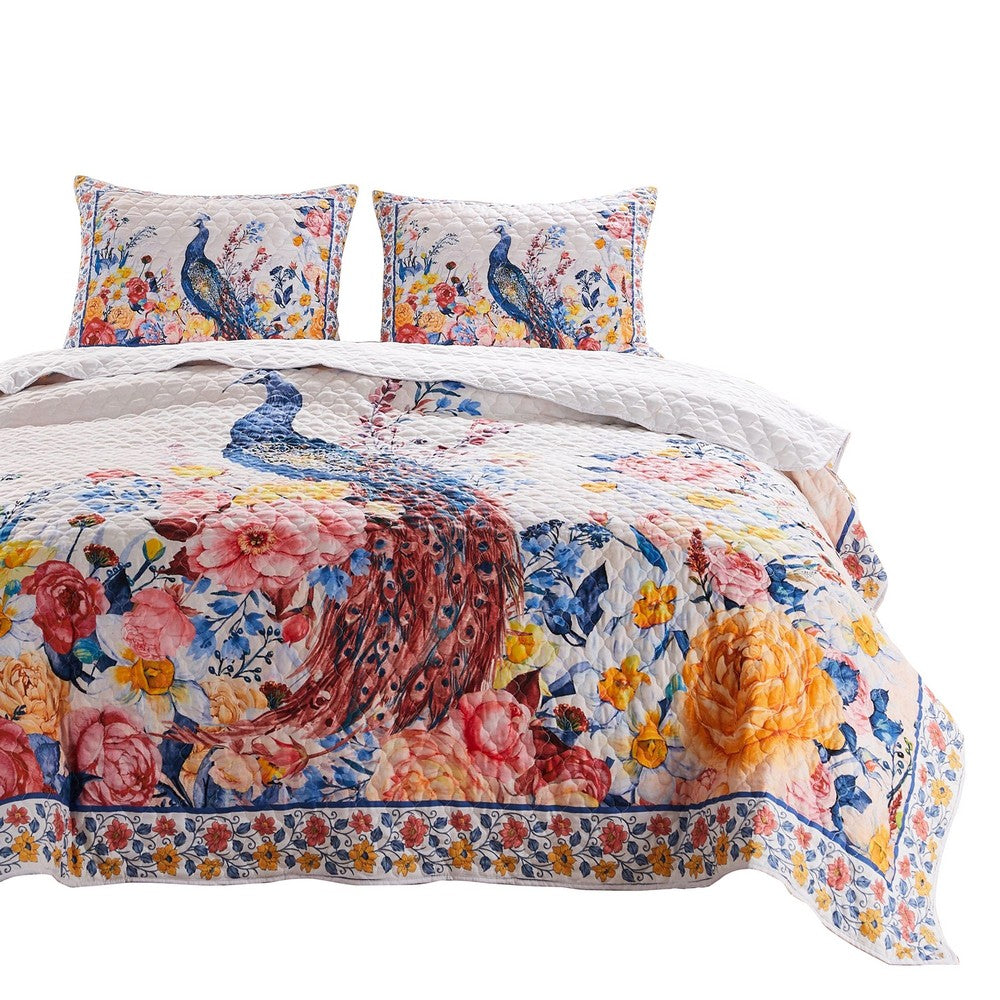 Tess Microfiber 2 Piece Twin Quilt Set, Peacock, Floral Print, Multicolor - BM280420