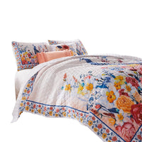 Tess Microfiber 3 Piece Full Quilt Set, Peacock, Floral Print, Multicolor - BM280421