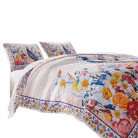 Tess Microfiber 3 Piece Full Quilt Set, Peacock, Floral Print, Multicolor - BM280421