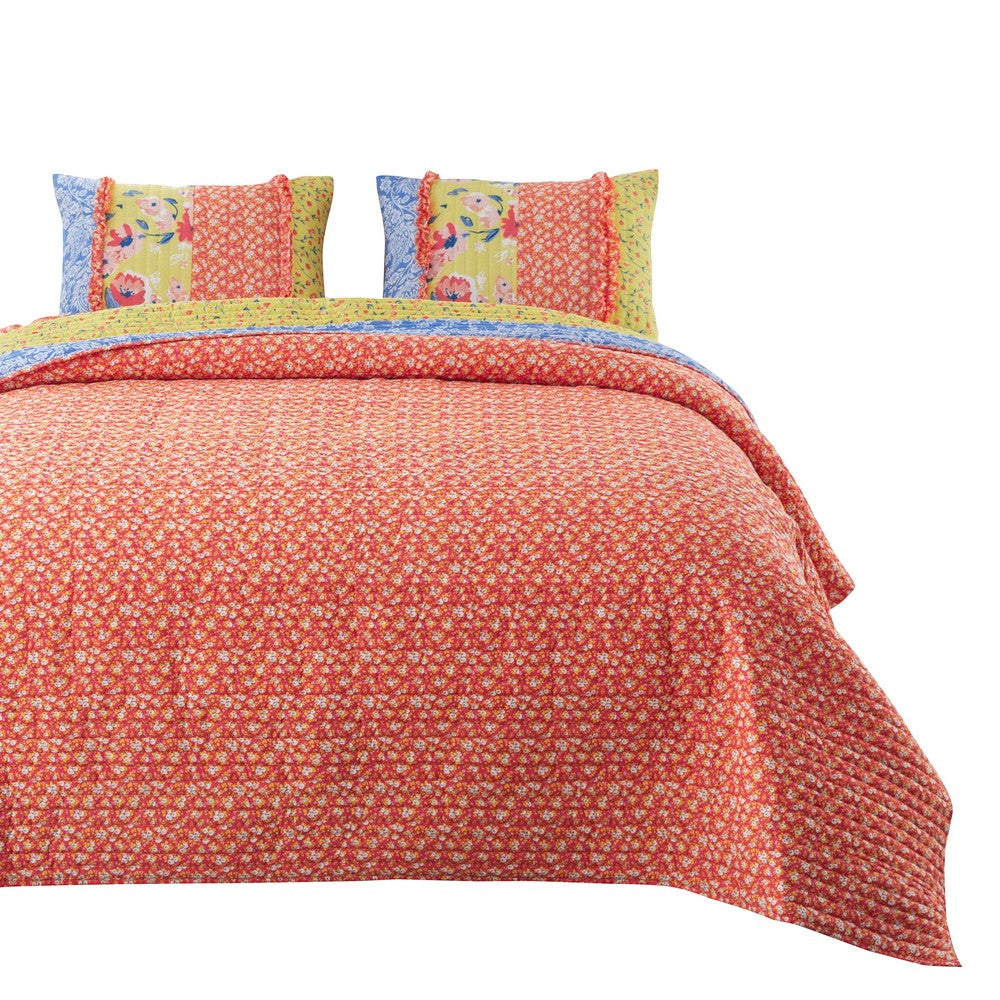 Lio 2 Piece Microfiber Twin Quilt Set, Bohemian Floral Pattern, Multicolor - BM280444