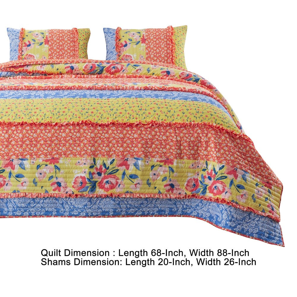 Lio 2 Piece Microfiber Twin Quilt Set, Bohemian Floral Pattern, Multicolor - BM280444