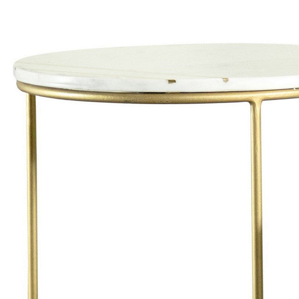 22, 17 Inch Modern 2 Piece Nesting End Table Set, White Marble Top, Gold - BM280460