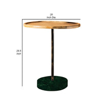 26 Inch Modern Accent Table, Round Tray Top, Dark Green Marble Base, Brown - BM280465