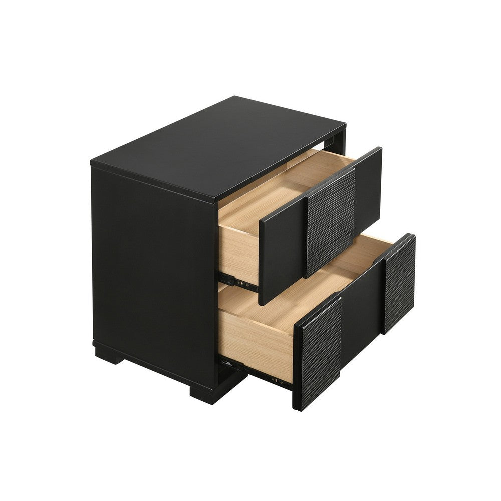 Reza 25 Inch Modern Wood Nightstand, 2 Drawers, Textured Felt Lined, Black - BM280473