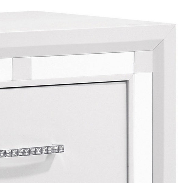 Pia 27 Inch Modern Nightstand, 2 Drawers, Mirrored Trim, Felt Lined, White - BM280477